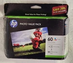 Hp Photo Value-pack: 60 Tri-color Ink & 50-SHEET 4X6" Papers 11/2014. Fixed Price $8.96.